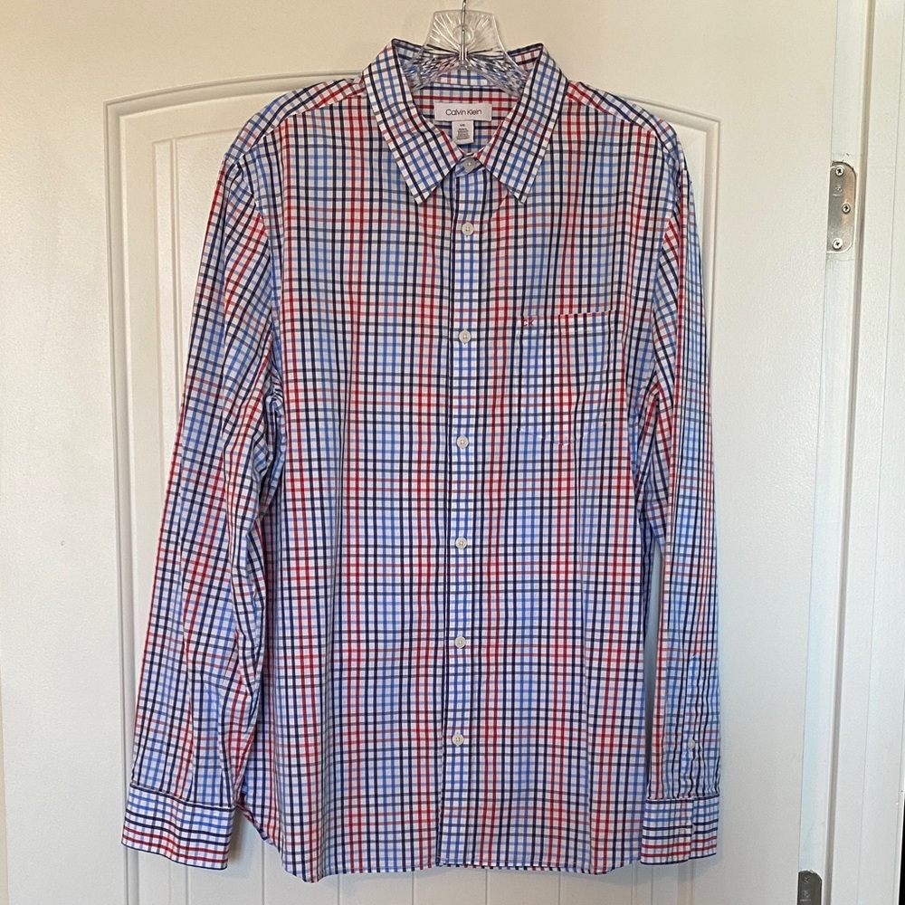Calvin Klein Collection Blue and Red Checked Button-Down Shirt
